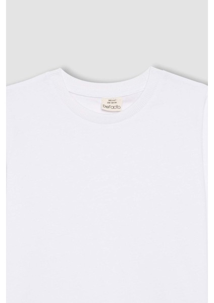 Erkek Çocuk Beyaz Standart Fit Normal Kesim Bisiklet Yaka Basic Düz %100 Pamuk Uzun Kollu Tshirt B7771A8NS fiyatları