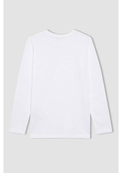 Erkek Çocuk Beyaz Standart Fit Normal Kesim Bisiklet Yaka Basic Düz %100 Pamuk Uzun Kollu Tshirt B7771A8NS modelleri