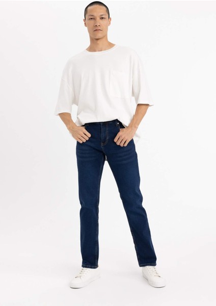 Erkek Mavi Sergio-Regular Fit Düz Kesim Boru Paça Basic Düz Pamuklu Kot Pantolon B8550AXNS