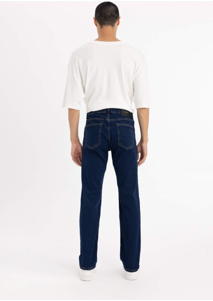Erkek Mavi Sergio-Regular Fit Düz Kesim Boru Paça Basic Düz Pamuklu Kot Pantolon B8550AXNS