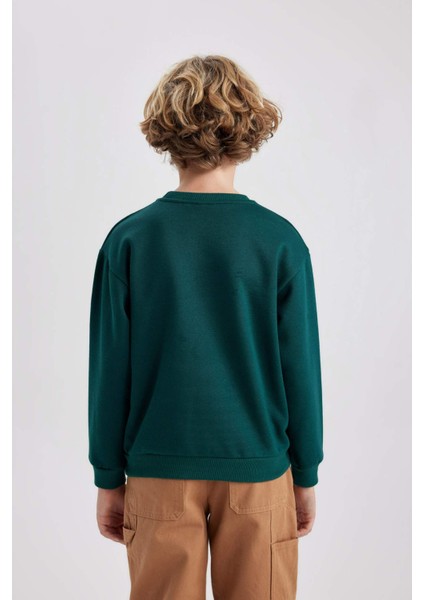Erkek Çocuk Yeşil Regular Fit Düz Kesim Basic Düz Kapüşonlu Sweatshirt B7772A8NS