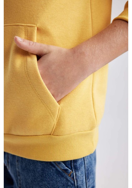 Erkek Çocuk Sarı Regular Fit Düz Kesim Basic Düz Kapüşonlu Sweatshirt B7773A8NS indirimleri