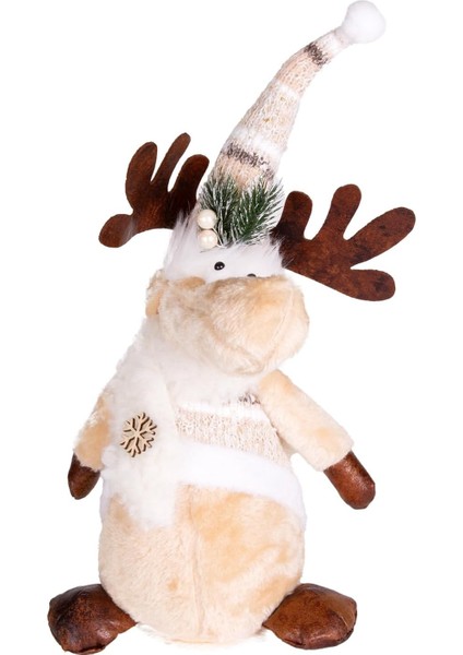 Yılbaşı Süsü Geyik Figürü Oturan Krem-Kahverengi 15 x 14,5 x 46 cm .