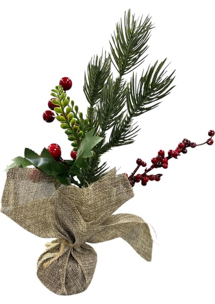 Çam Dalları ve Kırmızı Boncuklu Noel Süsü, 30 cm