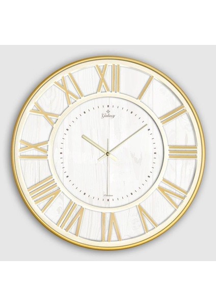 Premium Serisi Modern Tasarımlı Roma Rakamlı 40 cm Duvar Saati Gold-Beyaz