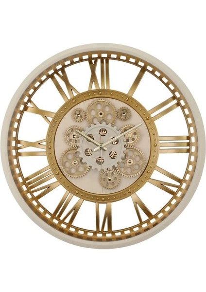 CRK-843-AC Premium Metal Görünümlü Dönen Çarklı Otantik Kadranlı Duvar Saati 50 x 50 x 8 cm