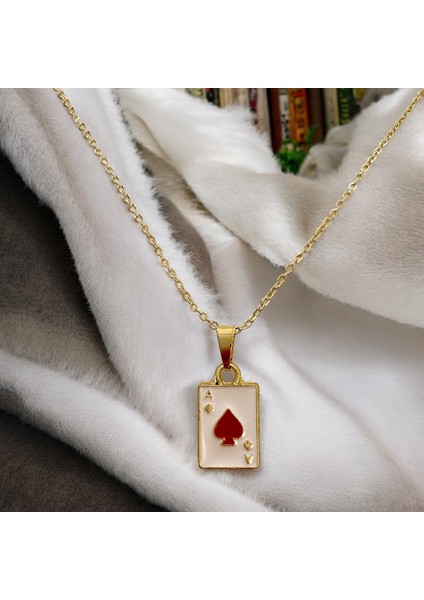 As Maça Plaka Kadın Kolye Kararmaz Gold Tarot Kolye