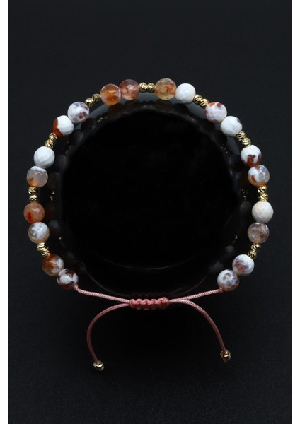 Akik Doğal Taş Makrome Örme Bileklik Küre Kesim