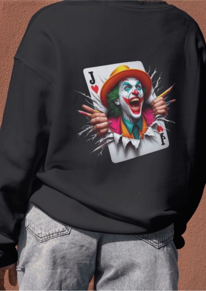 Joker Temalı Unısex Bisiklet Yaka Baskılı Sweatshırt