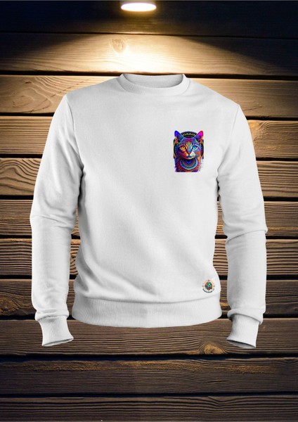 Unisex Kedi Temalı Bisiklet Yaka Sweatshırt fiyatları