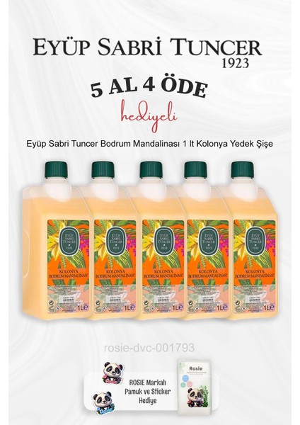 Bodrum Mandalinası 1 Lt Kolonya Yedek Şişe 5 Al 4 Öde ve Rosie Pamuk