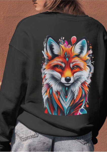 Tilki Temalı Bisiklet Yaka Sweatshirt