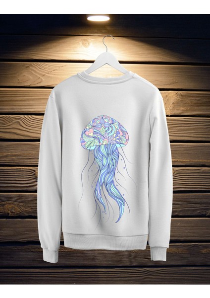 Unisex Mandala Temalı Beyaz Sweatshirt
