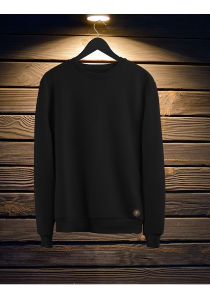 Sırt Baskılı Siyah Bisiklet Yaka Sweatshirt fiyatları