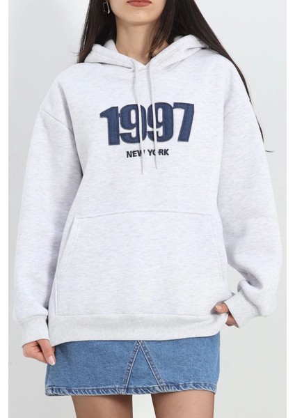 Kot Nakışlı Oversize 3 Iplik Sweat Gri - 2442.336.