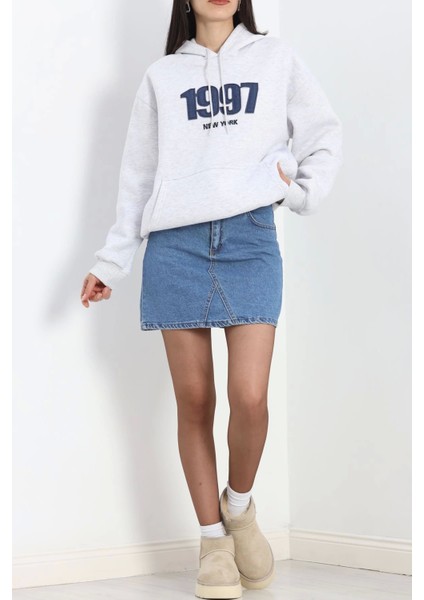 Kot Nakışlı Oversize 3 Iplik Sweat Gri - 2442.336.