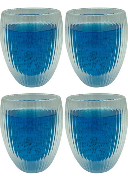 Çift Cidarlı Çizgili Cam - Kahve - Latte - Espresso - Meşrubat - Bardak Seti 300 Ml x 4 Adet 2322