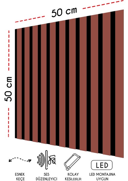 Mdf Ahşap Akustik Duvar Paneli 50 x 50 cm - Kiremit