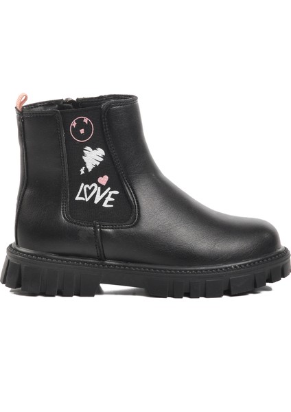 1788-P Siyah-Pudra Içi Polarlı Kız Çocuk Bot