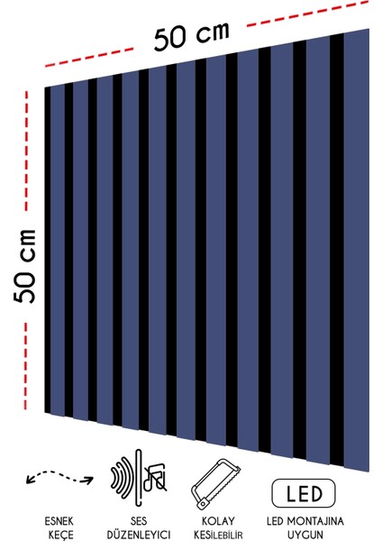 Mdf Ahşap Akustik Duvar Paneli 50 x 50 cm - İzlanda Mavi