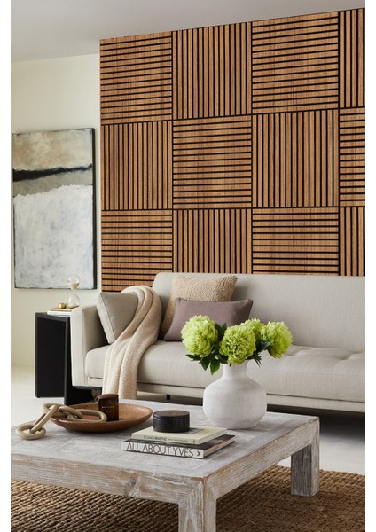 Mdf Ahşap Akustik Duvar Paneli 60 x 60 cm - Teak