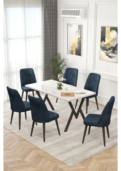 Rath Beyaz 80x140 Sabit Mutfak Masası Yemek Masası Masa Sandalye Takımı 6 Antrasit Sandalye