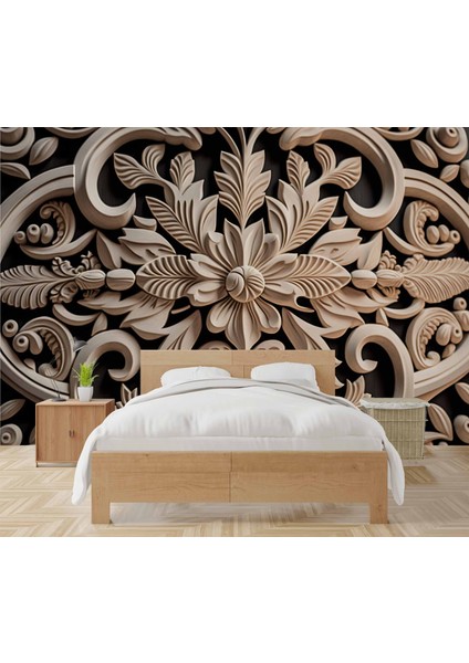 3 Boyutlu Çiçek Figürlü Ağaç Oyma Desenli Duvar Kağıdı fiyatları