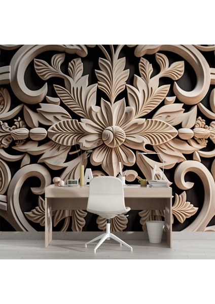3 Boyutlu Çiçek Figürlü Ağaç Oyma Desenli Duvar Kağıdı fırsatları