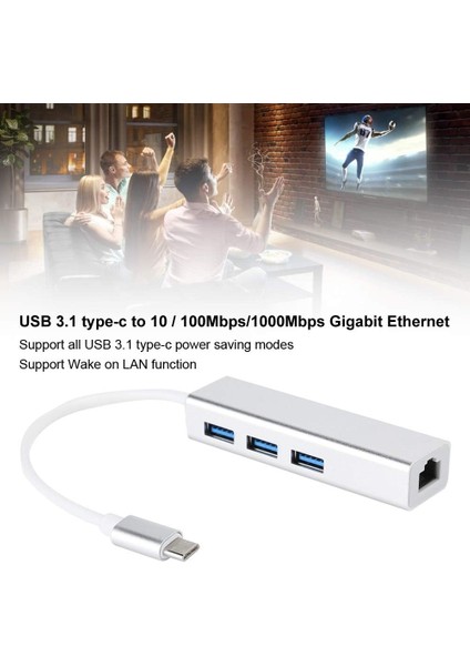 Type-C To USB Çevirici Macbook Uyumlu Çevirici Adaptör Çok Portlu Çoklayıcı Tip C To RJ45 Adaptör 4in1 ZR115-A