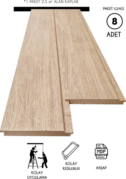 Mdf Ahşap Duvar ve Tavan Lambri Kaplama - Düz - 12 cm x 280 cm (8 Adet)