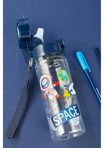 Uzay Desenli Pipetli Matara 500 Ml, Pipetli Matara 500 ml Gıda Ile Temasa Uygun Polikarbon Bpa Free