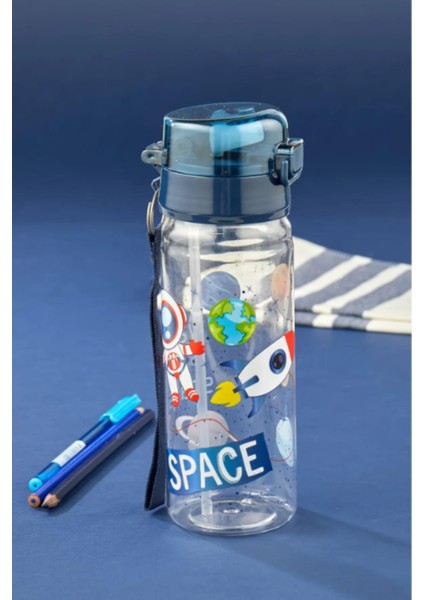 Uzay Desenli Pipetli Matara 500 Ml, Pipetli Matara 500 ml Gıda Ile Temasa Uygun Polikarbon Bpa Free