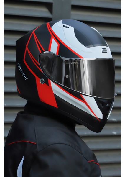 Strada Competition Beyaz-Kırmızı-Siyah Kask ( Güneş Vizörlü )