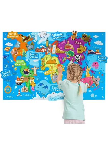 Eğitici Montessori Keçe Dünya Haritası 70*109 cm
