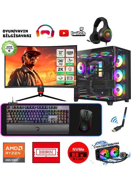 Atlantik RTX10 Ryzen 5 8400F 16GB Ddr5 Ram 1 Tb M.2 Nvme SSD 12GB 192BIT RTX3060 32" 240Hz Oyuncu Masaüstü Bilgisayarı