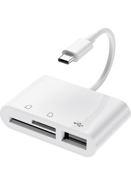 Tip C Adaptör USB C - Micro Sd Tf Hafıza Kartı Okuyucu, 3 In 1 Arada USB C - USB Kamera Bellek Kartı Okuyucu, Macbook, iPad Pro ile Uyumlu (ZR823)