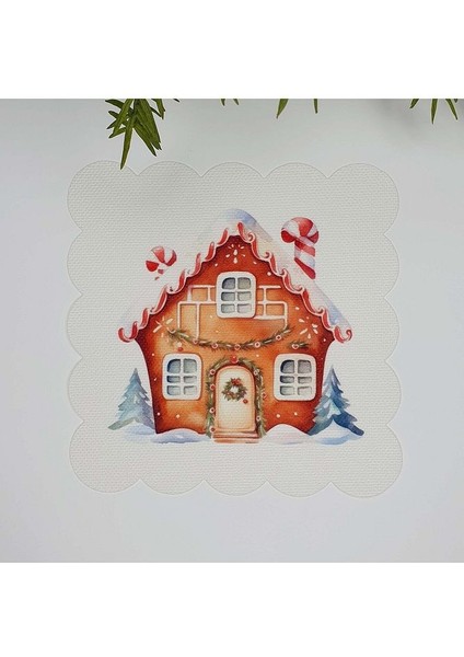 Yılbaşı Temalı Şeker Ev Tasarımlı Lazer Kesim Kumaş Kokteyl Peçetesi 1 Adet