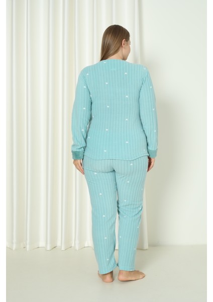 Fawn 3500 Peluş Welsoft Polar Kışlık Nakışlı Büyük Beden Kadın Pijama Takımı fırsatları