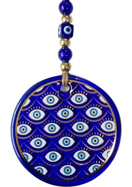 Yaldızlı Gözlerle Motiflendirilmiş Nazar Boncuklu Duvar Süsü Cam Duvar Dekoru