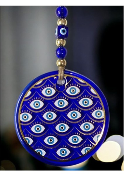 Yaldızlı Gözlerle Motiflendirilmiş Nazar Boncuklu Duvar Süsü Cam Duvar Dekoru fiyatları