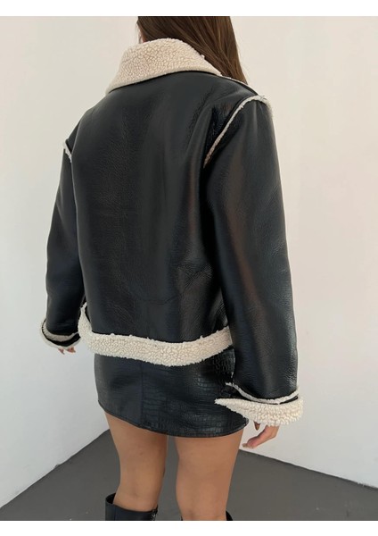 Defile Çift Cepli Kürk Detaylı Suni Deri Ceket fiyatları