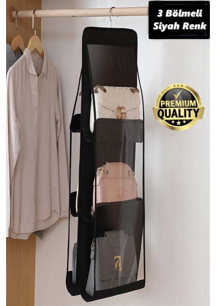 6 Cepli Siyah Dolap Içi Çanta ve Ayakkabı Düzenleyici Askı Dolap Içi Düzenleyici Çanta Askı Organizer
