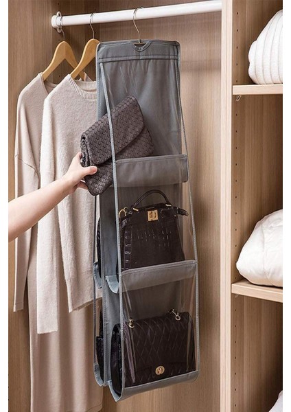 6 Cepli Gri Dolap Içi Çanta ve Ayakkabı Düzenleyici Askı Dolap Içi Düzenleyici Çanta Askı Organizer