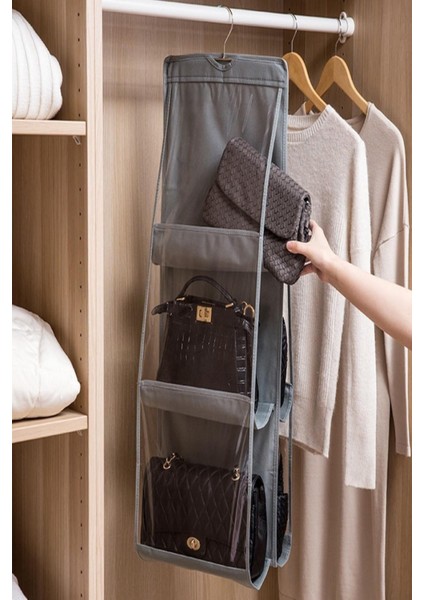 6 Cepli Gri Dolap Içi Çanta ve Ayakkabı Düzenleyici Askı Dolap Içi Düzenleyici Çanta Askı Organizer fiyatları