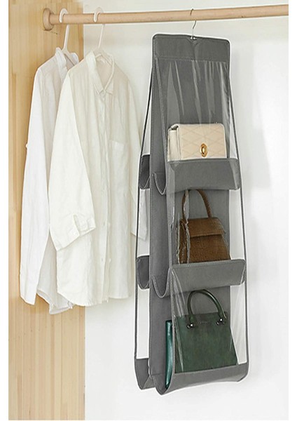 6 Cepli Gri Dolap Içi Çanta ve Ayakkabı Düzenleyici Askı Dolap Içi Düzenleyici Çanta Askı Organizer modelleri