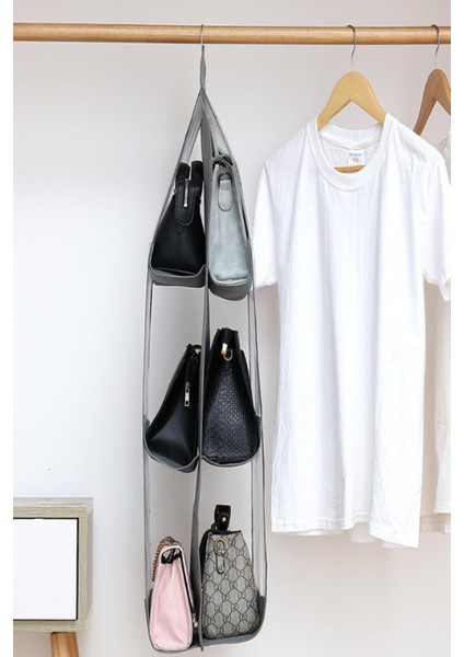 6 Cepli Gri Dolap Içi Çanta ve Ayakkabı Düzenleyici Askı Dolap Içi Düzenleyici Çanta Askı Organizer fırsatları