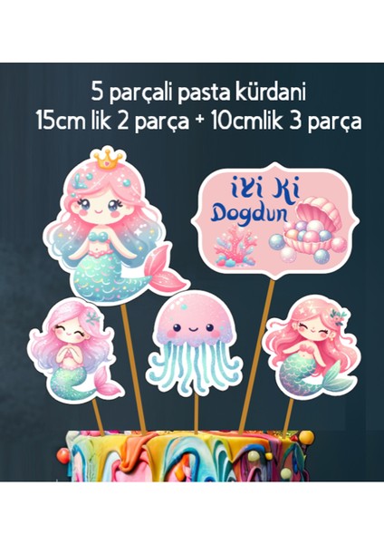 KUROMI-32PARÇA Tatlı Denizkızı Deniz Dev Doğum Günü Süsü Banner Pasta Kürdanı Cupcake Süsü Seti