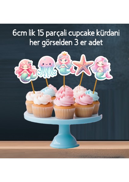 KUROMI-32PARÇA Tatlı Denizkızı Deniz Dev Doğum Günü Süsü Banner Pasta Kürdanı Cupcake Süsü Seti