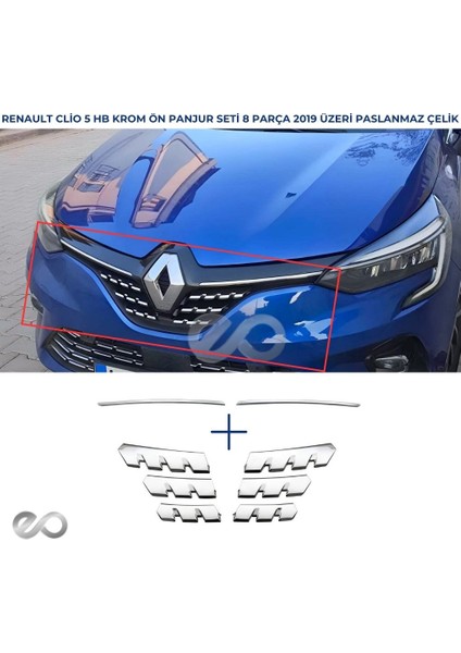 Renault Clio 5 Ön Panjur 8 Parça Krom Seti 2019 Model ve Sonrası