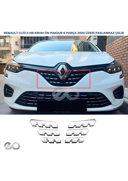 Renault Clio 5 Hb Ön Panjur Krom Izgara 2019 ve Sonrası Paslanmaz Çelik